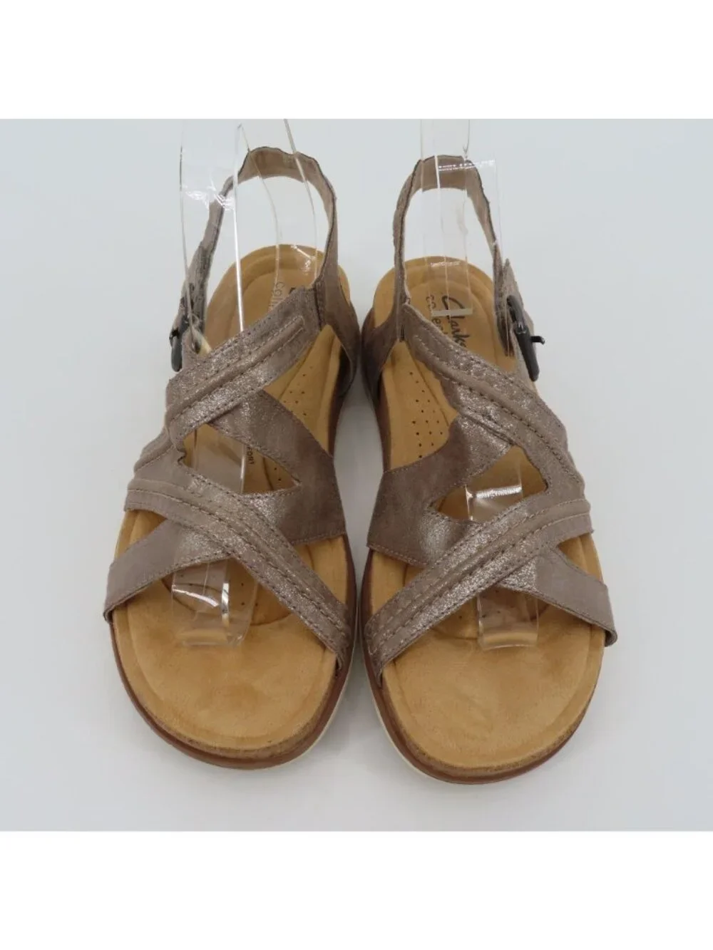 Clarks Collection Women 9M Shimmer Beige Synthetic Strappy Comfort Sandals Shoes